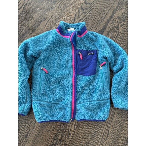 Patagonia Jacket Youth Girls Large L 12 Retro-X Deep Pile Fleece Green Teal